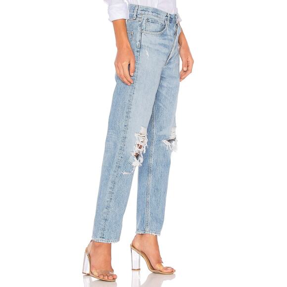 Agolde 90's Mid-Rise Fall Out Loose Fit Distressed Straight High Rise Denim Jean - Picture 5 of 10